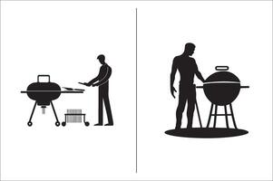 un barbecue et gril en relation silhouette vecteur