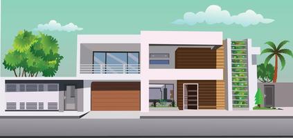 immobilier maison moderne avec piscine en illustration vectorielle de style plat. vecteur