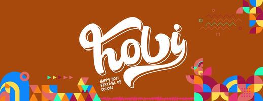 content Holi Festival de couleurs bannière dans coloré moderne géométrique style. Holi Festival salutation carte couverture avec typographie. vecteur illustration Contexte