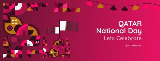 Qatar nationale journée bannière dans coloré moderne géométrique style. Qatar nationale indépendance journée salutation carte couverture avec typographie. vecteur illustration pour nationale vacances fête fête