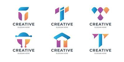 icône ensemble moderne logo lettre t coloré conception modèle inspiration. vecteur