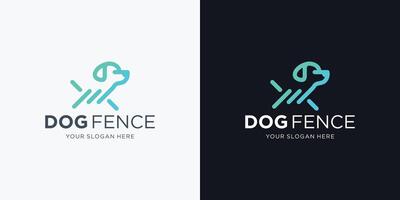 minimaliste géométrie ligne chien logo conception. chien et clôture maison logo inspiration. vecteur