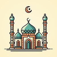 une vibrant illustration de une mosquée avec ligne art style et plat couleur, parfait pour Ramadan, aïd, et islamique événement. vecteur