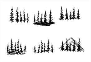 forêt des arbres silhouette. ensemble de pochoir de pin. hiver parc paysage. en bois décor élément. concept de aventure et voyage, actif mode de vie dans la nature vecteur