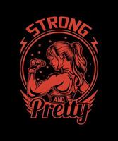 fort et jolie fille Gym aptitude T-shirt conception. vecteur