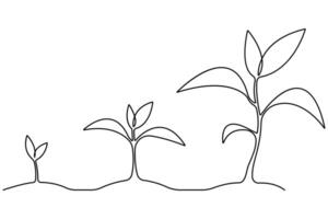 plante croissance continu un ligne art dessin de arbre plante contour vecteur illustration