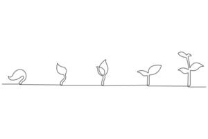 plante croissance continu un ligne art dessin de arbre plante contour vecteur illustration