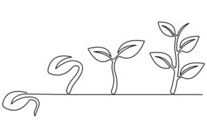 plante croissance continu un ligne art dessin de arbre plante contour vecteur illustration