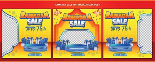 Ramadan mubarak vente promo carré bannière social médias Contexte modèle 3 vecteur