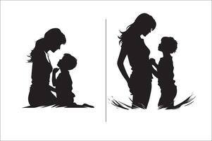 silhouette mère avec une fille, mère avec une fils vecteur illustration pour de la mère journée.