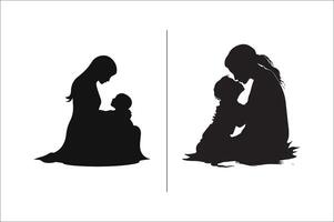 silhouette mère avec une fille, mère avec une fils vecteur illustration pour de la mère journée.