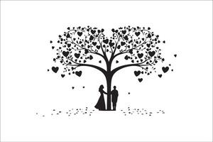 magnifiquement l'amour arbre silhouette, l'amour arbre silhouette Valentin silhouette et l'amour vecteur. vecteur