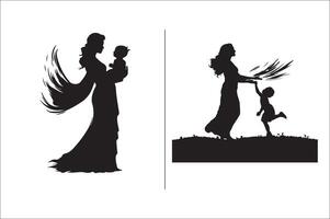 silhouette mère avec une fille, mère avec une fils vecteur illustration pour de la mère journée.