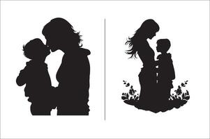 silhouette mère avec une fille, mère avec une fils vecteur illustration pour de la mère journée.