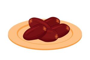 Date fruit sur assiette dans plat dessin animé vecteur illustration pour Ramadan et eid casse-croûte nourriture