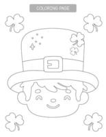 lutin coloration page pour des gamins pour st. patrick's journée. mignonne elfe visage coloration. bien moteur compétences activité pour les enfants vecteur