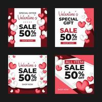 ensemble de modèles promotionnels sociaux pour les médias de vente de la saint-valentin vecteur