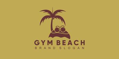 Gym plage logo avec paume forme et barble symbole vecteur