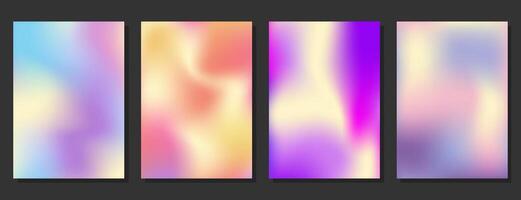 ensemble de moderne coloré abstrait liquide Contexte a4. dynamique pente flou vagues. branché holographique vecteur bannière pour couverture, présentation, magazine, prospectus, affiche.