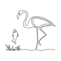 continu un ligne dessin de flamant rose.contour vecteur illustration conception.