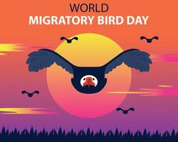 illustration vecteur graphique de aigles émigrer dans groupes dans le après-midi, montrant lever du soleil, parfait pour international jour, monde migratoire oiseau jour, célébrer, salutation carte, etc.