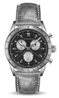 réaliste l'horloge regarder chronographe argent noir visage gris cuir La Flèche blanc noir nombre sur isolé Contexte conception pour Hommes luxe vecteur