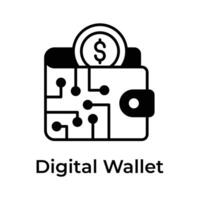 branché icône de numérique portefeuille, en ligne paiement, portefeuille électronique, affaires et la finance vecteur