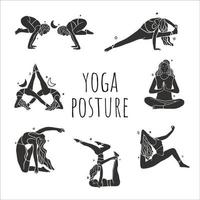 posture de yoga abstraite, poses de méditation de yoga, art féminin dessiné à la main vecteur