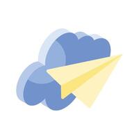 papier avion avec nuage isométrique icône de nuage notification dans branché style vecteur