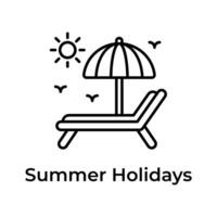 plage lit avec parapluie montrant concept icône de été vacances, été les vacances vecteur