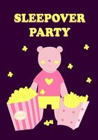 invitation à une soirée pyjama faire la fête. nounours ours pour dormant, pop corn et frites. une à thème bachelorette faire la fête, soirée pyjama ou anniversaire faire la fête. vecteur illustration