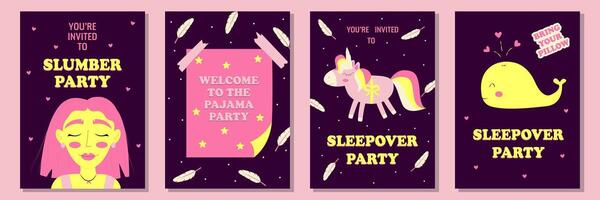 ensemble de invitations ou affiches pour pyjama faire la fête. à thème bachelorette faire la fête, soirée pyjama ou anniversaire faire la fête. vecteur illustration