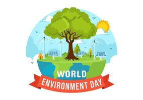 monde environnement journée vecteur illustration avec vert arbre et animaux dans forêt pour enregistrer le planète ou prise se soucier de le Terre dans plat Contexte