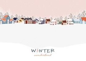 joyeux Noël Contexte bannière avec hiver ville ville paysage avec neige couvrant, mignon vecteur illustration content Nouveau année salutation carte 2025