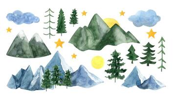 main peint aquarelle Montagne et des arbres clipart. paysage illustrations. vecteur