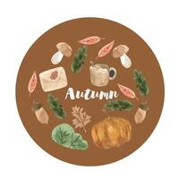 mignonne l'automne aquarelle ensemble avec feuilles, champignons, café, lettre, citrouille. saisonnier tomber clipart vecteur