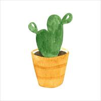 Célibataire mignonne main tiré aquarelle cactus pot. illustration maison plante vecteur