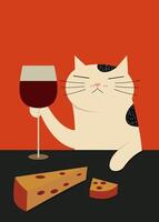 chat avec une verre de du vin illustration vecteur