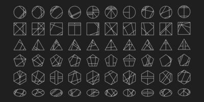 ensemble de abstrait minimaliste géométrique formes avec sécante lignes cercle, carré, ellipse, Triangle, Facile Les figures. vecteur illustration, isolé arrière-plan, conception éléments