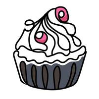 petits gâteaux desserts. bonbons muffins avec crème et Chocolat Gâteaux vecteur. illustration de une petit gâteau dans ligne style.cake boulangerie logo conception Stock vecteur modèle