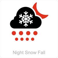nuit chute de neige et neige icône concept vecteur