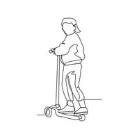 un continu ligne dessin de le les enfants en jouant scooter dans le parc vecteur illustration. illustration scooters sont alternative transport avec Facile linéaire style vecteur concept conception.