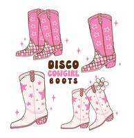 ensemble de disco cow-girl bottes griffonnage main dessin illustration, branché rétro sensationnel ambiance disco ère. vecteur