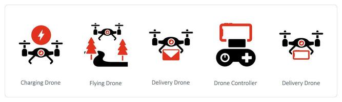 mise en charge drone, en volant drone et livraison drone vecteur