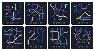 métro foncé carte. souterrain métro station métro carte avec route direction et nombre de les trains. vecteur métro souterrain station carte