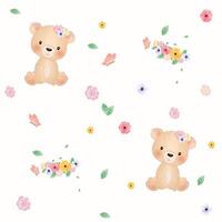 aquarelle ensemble de forêt dessin animé isolé mignonne bébé Renard, lion, ours, lapin, et animal avec fleurs. garderie des bois illustration. bohémien boho dessin pour garderie affiche, modèle vecteur