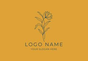 logo ligne fleur et branche feuille, bohème, botanique, dessiné à la main logo conception. modifiable Couleur vecteur