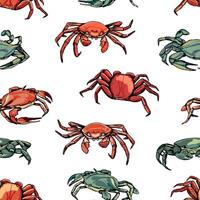 ancien main tiré vecteur sans couture modèle. Contexte de magnifique Crabes. réaliste graphique croquis de crustacé animaux. brillant surface conception.
