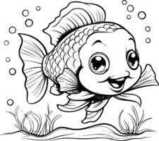 mignonne poisson coloration page dessin pour des gamins vecteur