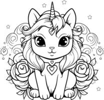 mignonne chat Licorne coloration pages pour des gamins vecteur